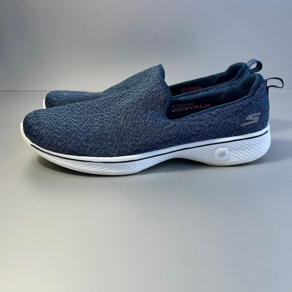 Skechers GoWalk 4 Navy Blue Slip On Walking Shoes Womens 10 sneaker travel flat
